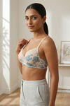 Zivame Floral Grace Padded Wired 3/4th Coverage Lace Bra - White Base With Blue Flower — thumbnail 2